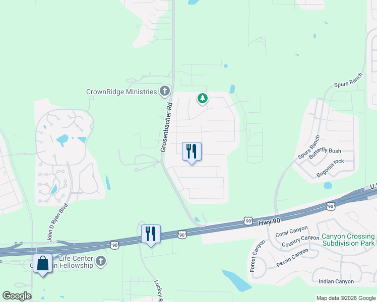 map of restaurants, bars, coffee shops, grocery stores, and more near 3690-3998 Grosenbacher Road in San Antonio