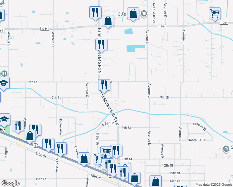 map of restaurants, bars, coffee shops, grocery stores, and more near 4010 Avenue M in Santa Fe