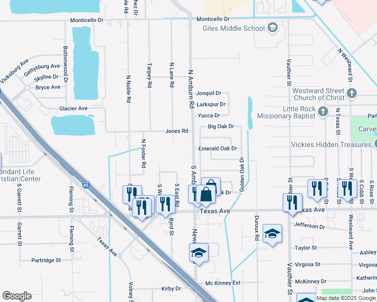 map of restaurants, bars, coffee shops, grocery stores, and more near 23 Heritage Oaks Drive in Texas City