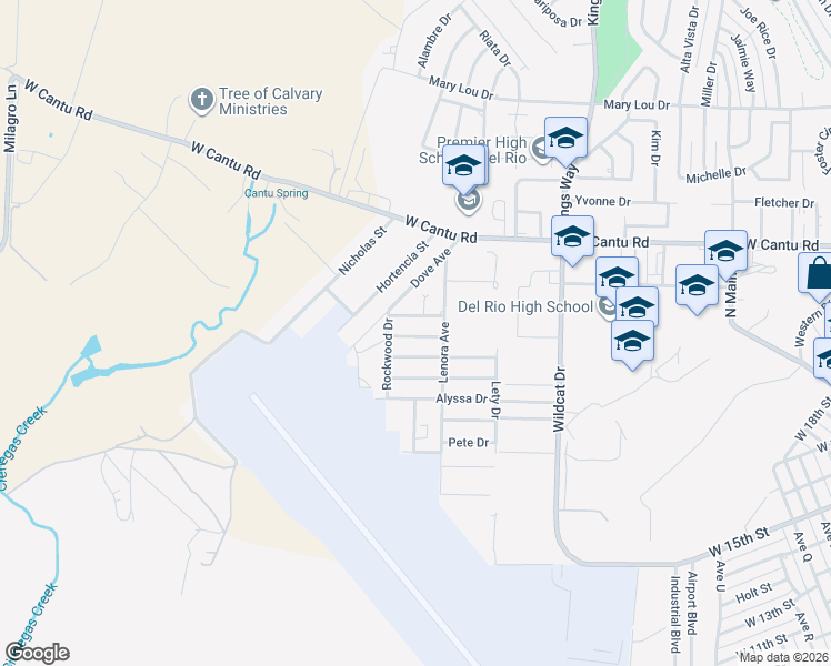 map of restaurants, bars, coffee shops, grocery stores, and more near 312 Ama Caro Drive in Del Rio