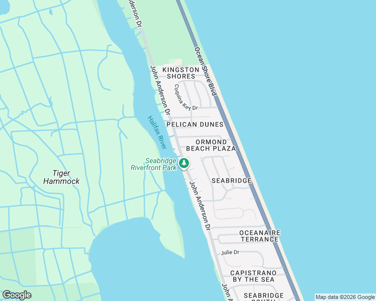 map of restaurants, bars, coffee shops, grocery stores, and more near 33 Dolphin Avenue in Ormond Beach