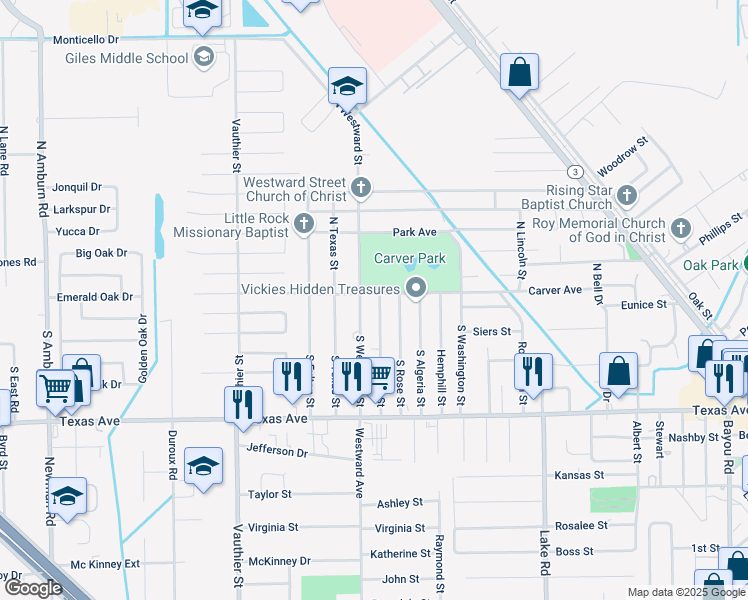 map of restaurants, bars, coffee shops, grocery stores, and more near 6415 Park Avenue in Texas City