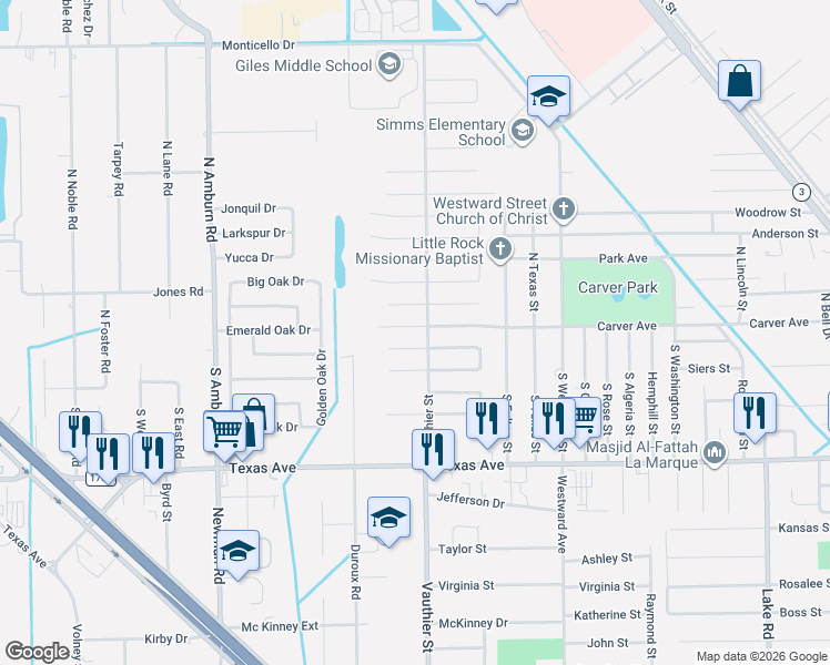 map of restaurants, bars, coffee shops, grocery stores, and more near 7410 Carver Avenue in Texas City
