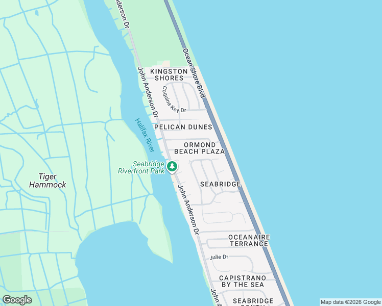 map of restaurants, bars, coffee shops, grocery stores, and more near 17 Dolphin Avenue in Ormond Beach