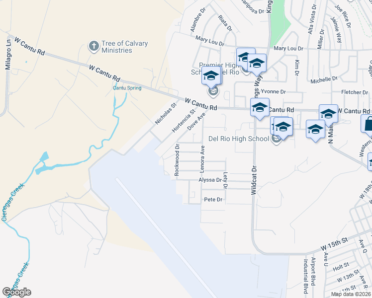 map of restaurants, bars, coffee shops, grocery stores, and more near 312 Ama Caro Drive in Del Rio