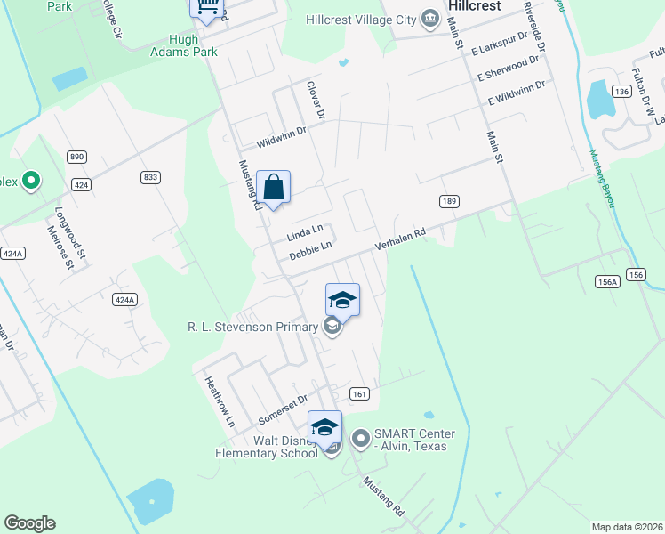 map of restaurants, bars, coffee shops, grocery stores, and more near 808 Verhalen Road in Alvin