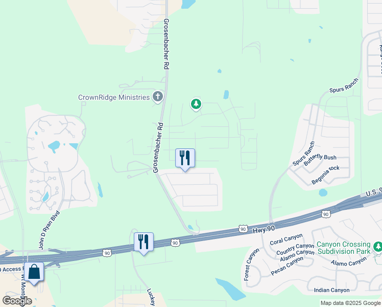 map of restaurants, bars, coffee shops, grocery stores, and more near 3690-3998 Grosenbacher Road in San Antonio