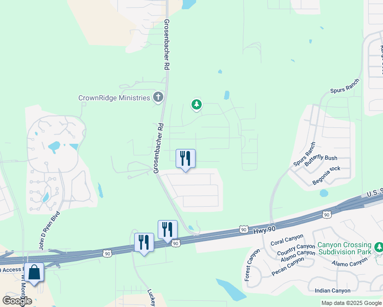map of restaurants, bars, coffee shops, grocery stores, and more near 3690-3998 Grosenbacher Road in San Antonio