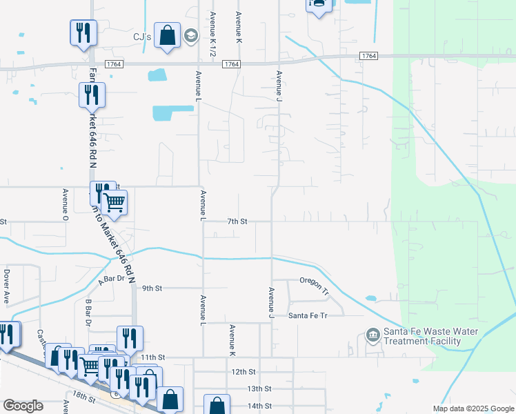 map of restaurants, bars, coffee shops, grocery stores, and more near 4030 Avenue J in Santa Fe