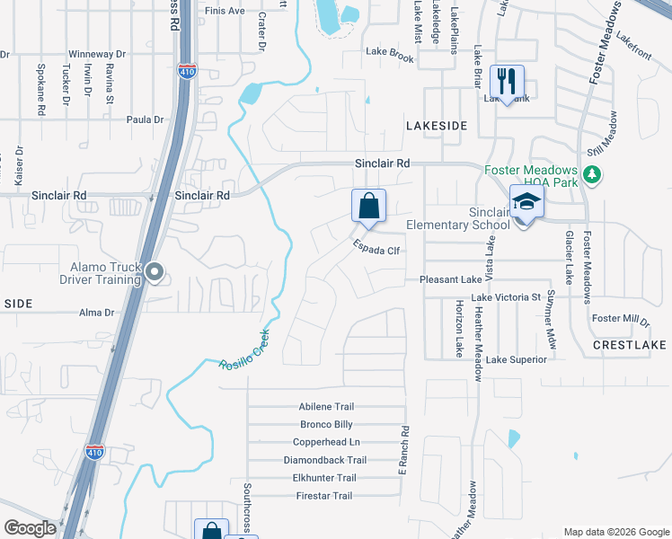 map of restaurants, bars, coffee shops, grocery stores, and more near 3830 Spanish Branch in San Antonio