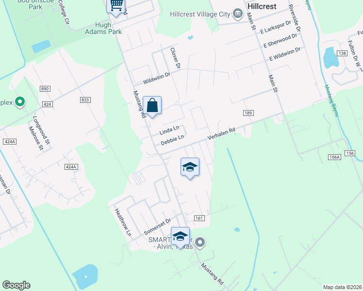 map of restaurants, bars, coffee shops, grocery stores, and more near 604 Verhalen Road in Alvin