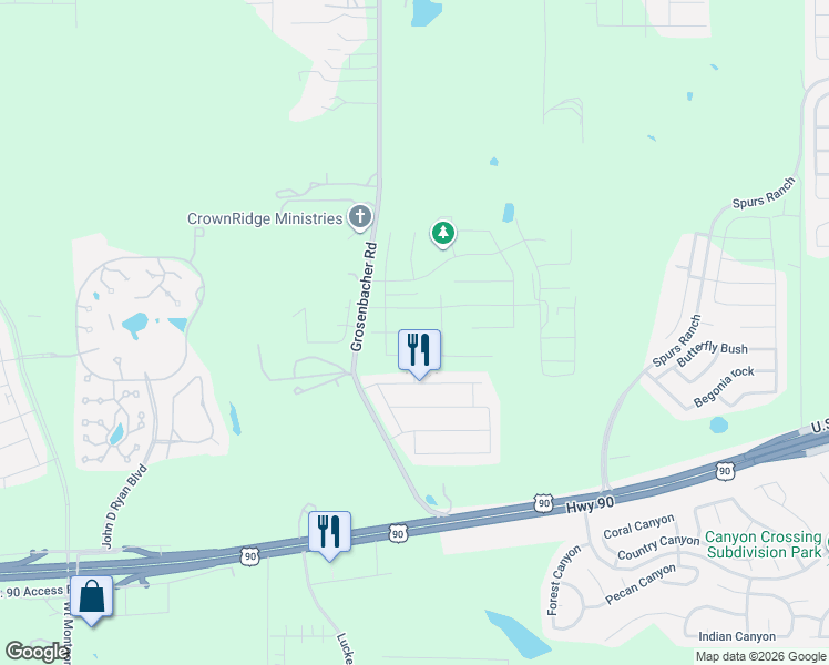 map of restaurants, bars, coffee shops, grocery stores, and more near 3690-3998 Grosenbacher Road in San Antonio