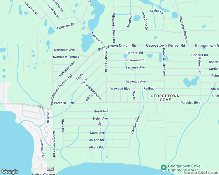 map of restaurants, bars, coffee shops, grocery stores, and more near 102 Redwood Boulevard in Georgetown