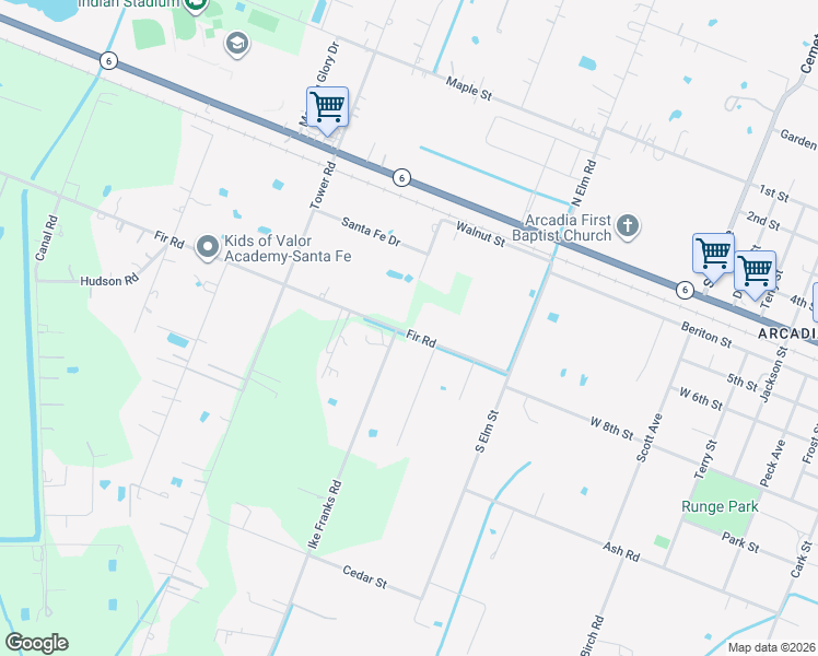 map of restaurants, bars, coffee shops, grocery stores, and more near 15414 Fir Road in Santa Fe