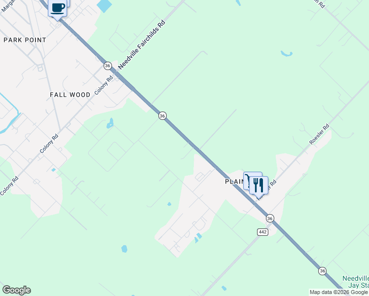 map of restaurants, bars, coffee shops, grocery stores, and more near 14914 Texas 36 in Needville