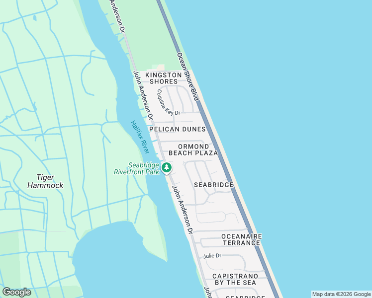 map of restaurants, bars, coffee shops, grocery stores, and more near 17 Dolphin Avenue in Ormond Beach