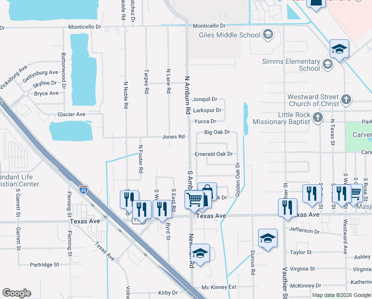 map of restaurants, bars, coffee shops, grocery stores, and more near 23 Heritage Oaks Drive in Texas City