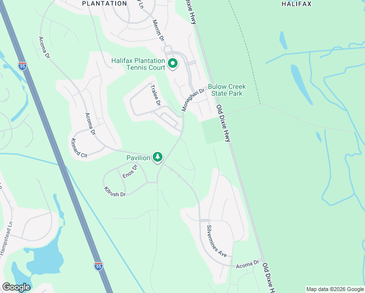 map of restaurants, bars, coffee shops, grocery stores, and more near 3162 Kailani Court in Ormond Beach