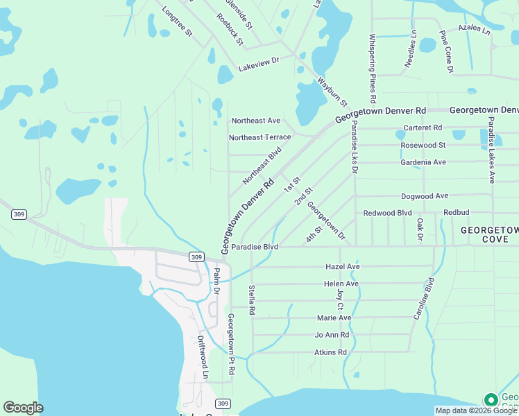 map of restaurants, bars, coffee shops, grocery stores, and more near 122 1st Street in Georgetown