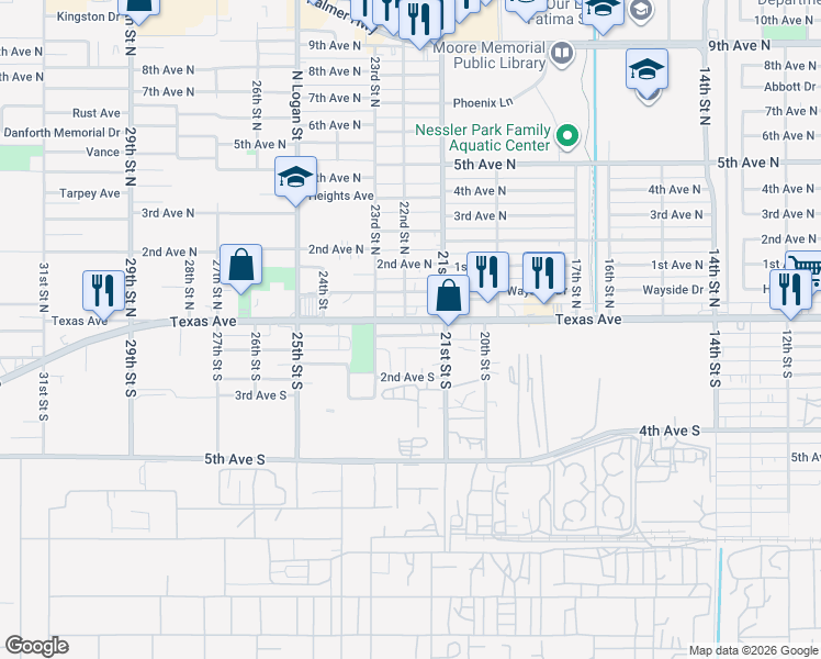 map of restaurants, bars, coffee shops, grocery stores, and more near 2121 Texas Avenue in Texas City