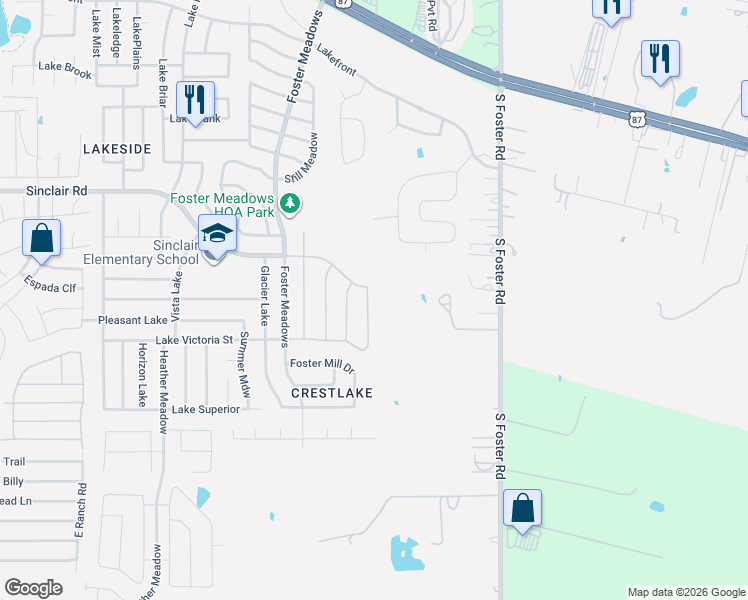 map of restaurants, bars, coffee shops, grocery stores, and more near 3814 Southern Field in San Antonio
