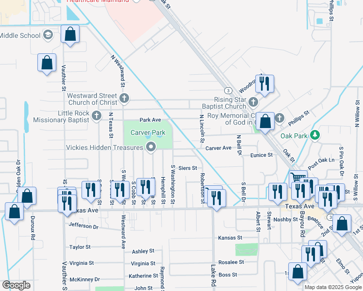 map of restaurants, bars, coffee shops, grocery stores, and more near 6308 Carver Avenue in Texas City