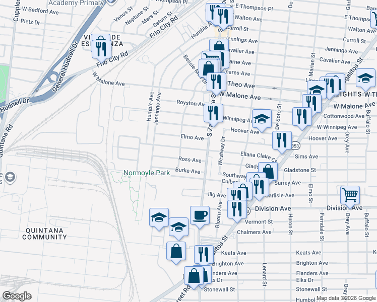 map of restaurants, bars, coffee shops, grocery stores, and more near 430 Ellana Claire Court in San Antonio