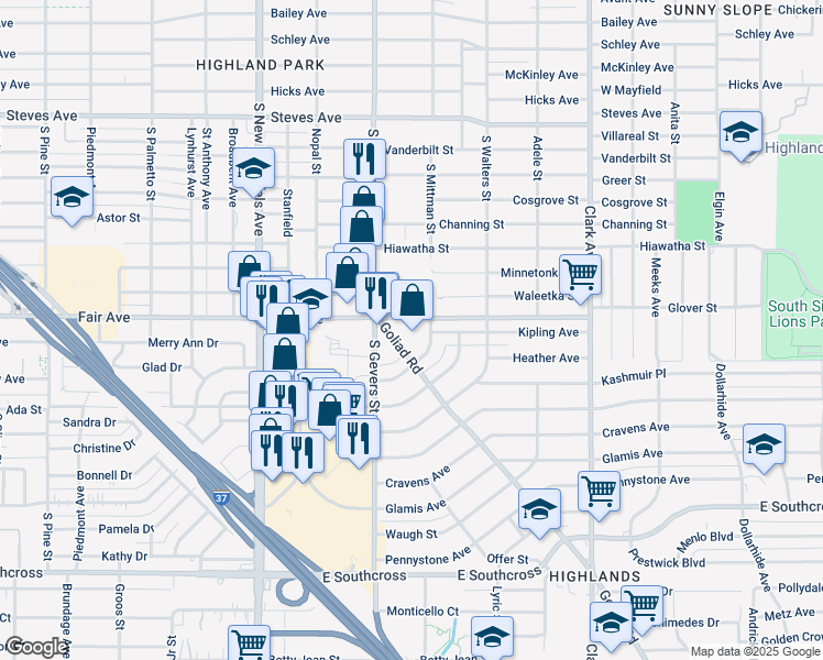 map of restaurants, bars, coffee shops, grocery stores, and more near 114 Goliad Road in San Antonio
