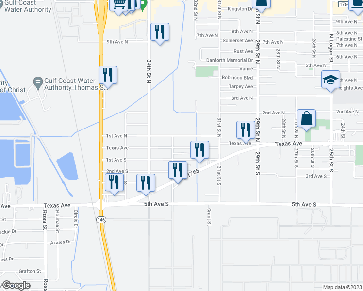 map of restaurants, bars, coffee shops, grocery stores, and more near 3226 Texas Avenue in Texas City