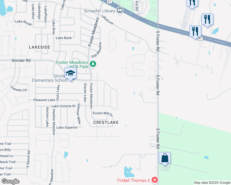map of restaurants, bars, coffee shops, grocery stores, and more near 3807 Southern Field in San Antonio