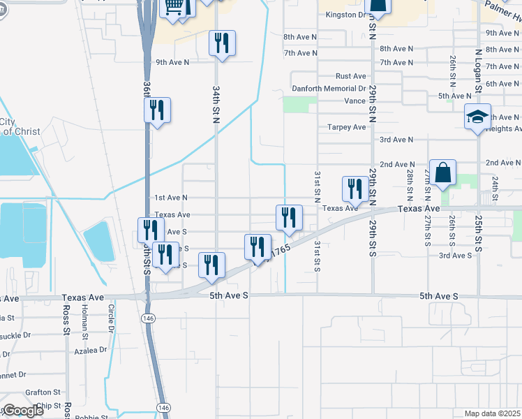 map of restaurants, bars, coffee shops, grocery stores, and more near 3225 Texas Avenue in Texas City