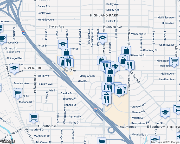 map of restaurants, bars, coffee shops, grocery stores, and more near 419 Merry Ann Drive in San Antonio