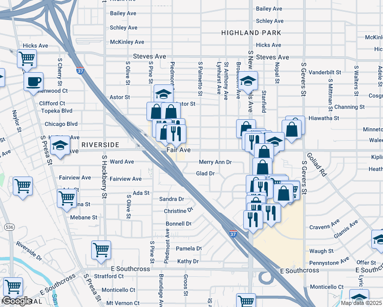 map of restaurants, bars, coffee shops, grocery stores, and more near 231 Merry Ann Drive in San Antonio