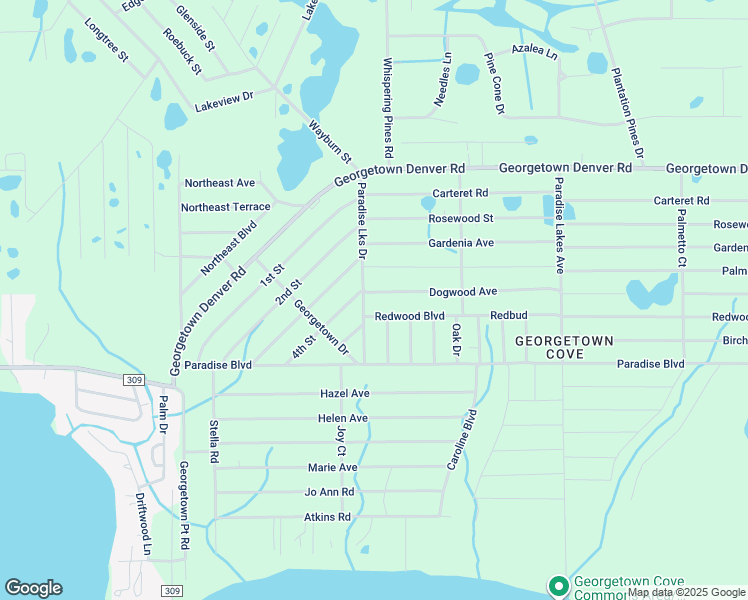 map of restaurants, bars, coffee shops, grocery stores, and more near 102 Redwood Boulevard in Georgetown