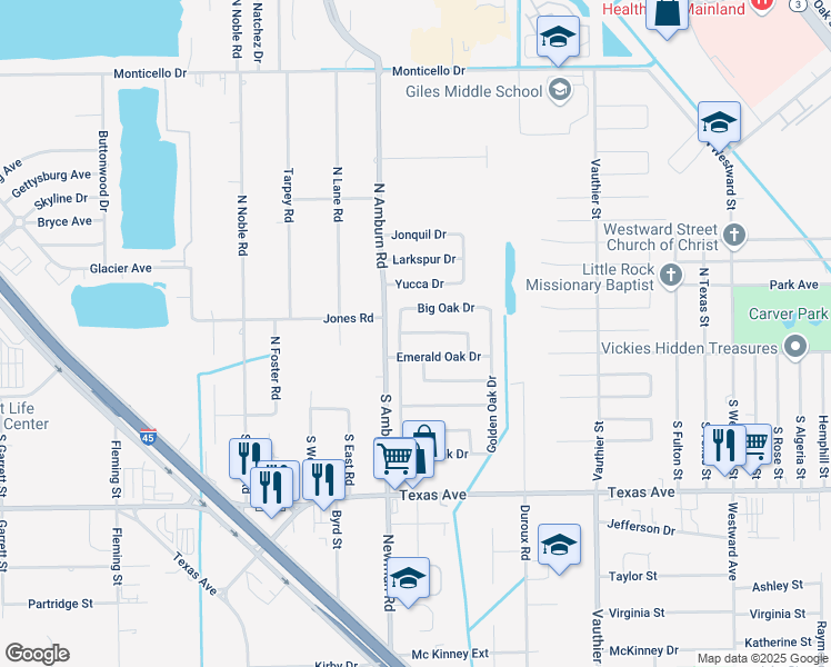 map of restaurants, bars, coffee shops, grocery stores, and more near 8001 West Red Oak Lane in Texas City