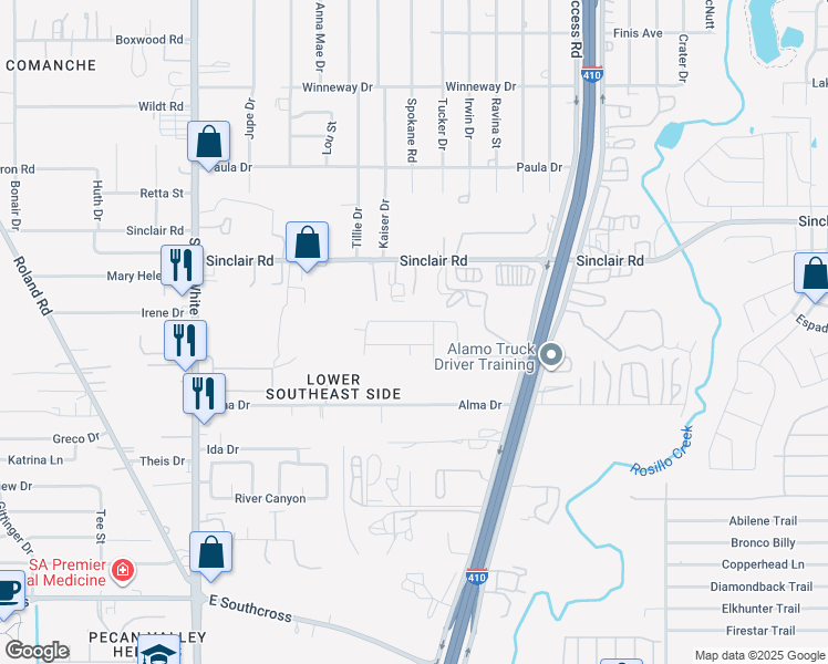 map of restaurants, bars, coffee shops, grocery stores, and more near 4906 Sinclair Rd in San Antonio