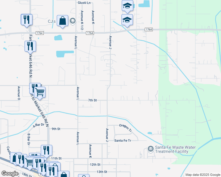 map of restaurants, bars, coffee shops, grocery stores, and more near 4015 Avenue J in Santa Fe