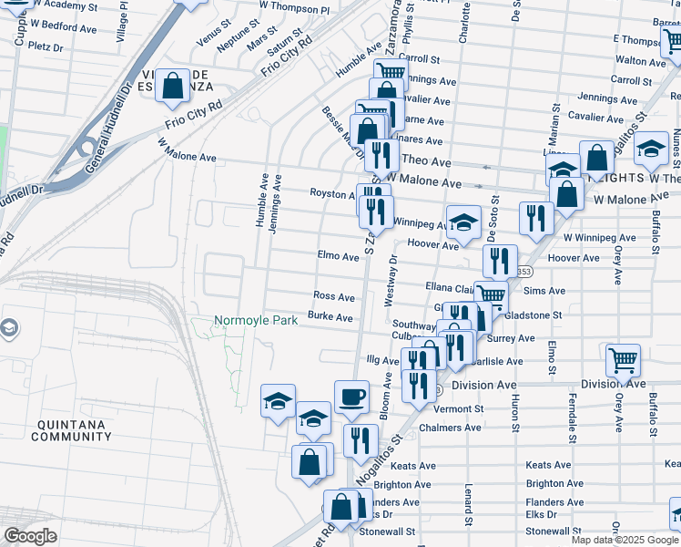 map of restaurants, bars, coffee shops, grocery stores, and more near 430 Ellana Claire Court in San Antonio