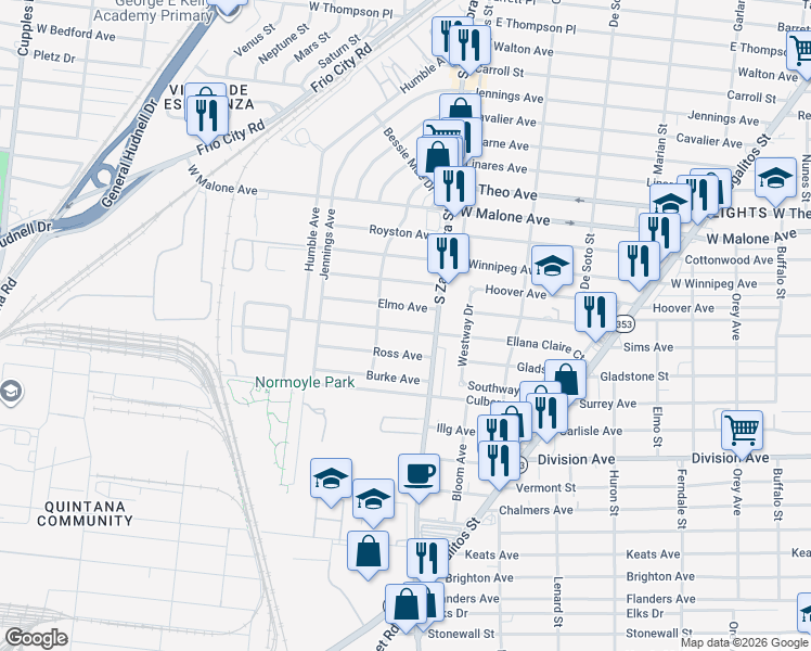 map of restaurants, bars, coffee shops, grocery stores, and more near 430 Ellana Claire Court in San Antonio