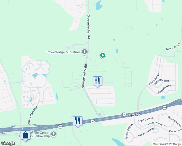 map of restaurants, bars, coffee shops, grocery stores, and more near 3690-3998 Grosenbacher Road in San Antonio