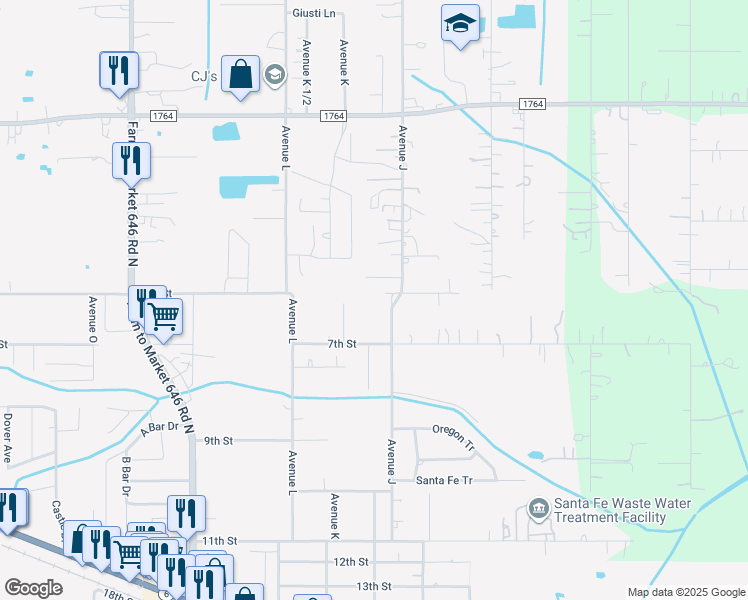 map of restaurants, bars, coffee shops, grocery stores, and more near 4030 Avenue J in Santa Fe