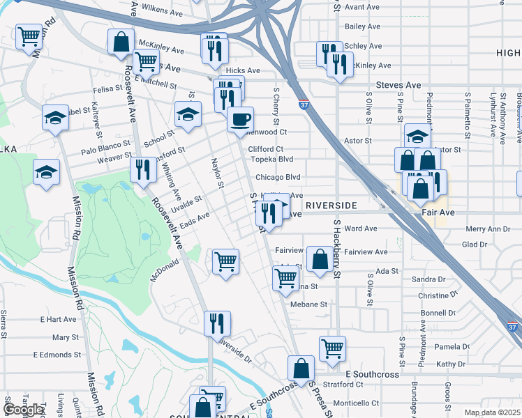 map of restaurants, bars, coffee shops, grocery stores, and more near 114 Halliday Avenue in San Antonio