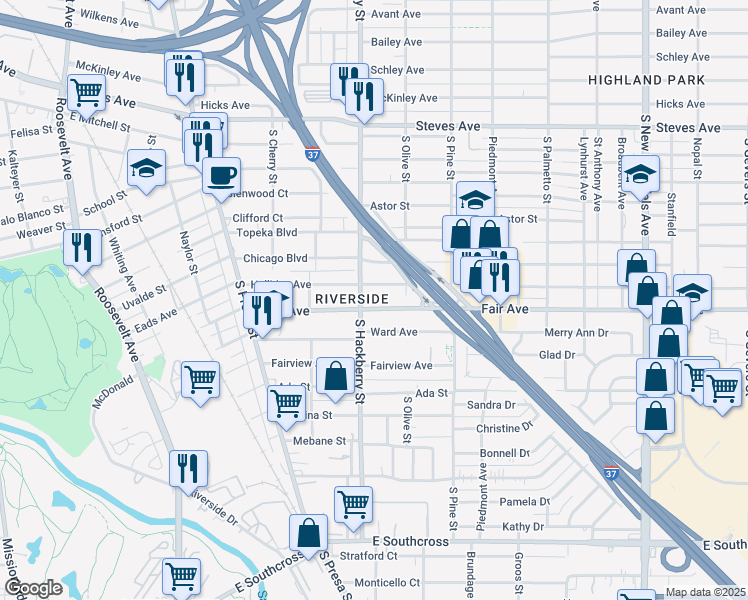 map of restaurants, bars, coffee shops, grocery stores, and more near in San Antonio