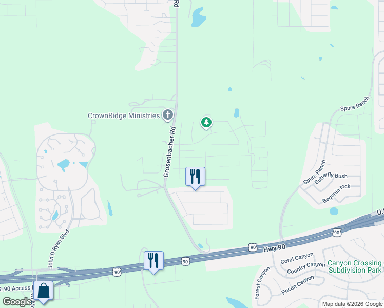 map of restaurants, bars, coffee shops, grocery stores, and more near 3690-3998 Grosenbacher Road in San Antonio