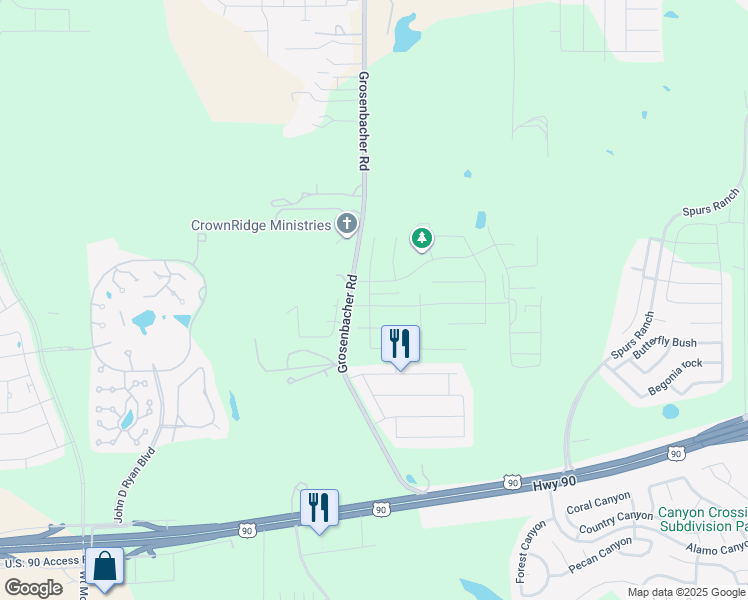 map of restaurants, bars, coffee shops, grocery stores, and more near 3690-3998 Grosenbacher Road in San Antonio