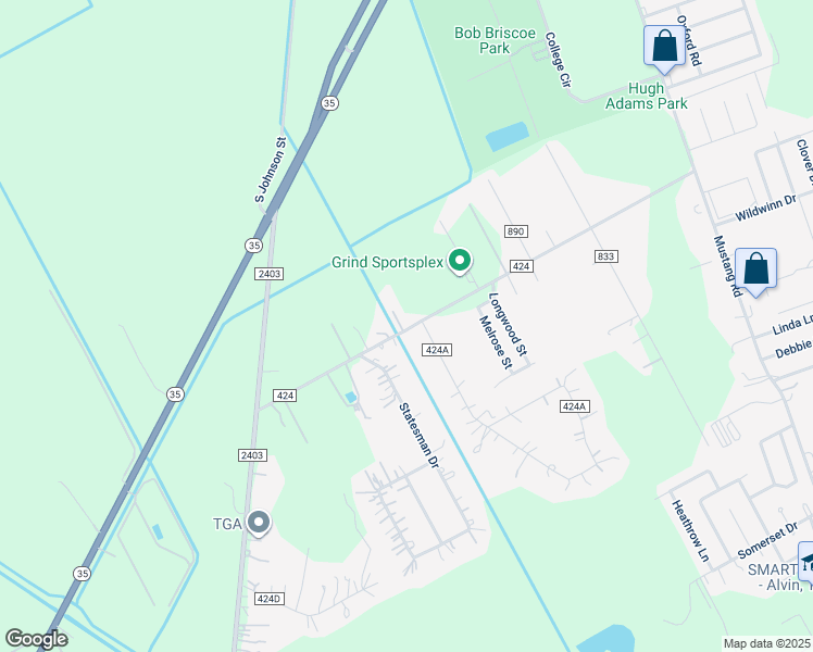 map of restaurants, bars, coffee shops, grocery stores, and more near in Alvin