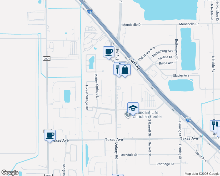 map of restaurants, bars, coffee shops, grocery stores, and more near 320 Delaney Road in La Marque