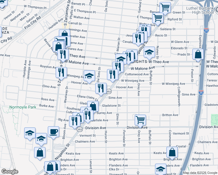 map of restaurants, bars, coffee shops, grocery stores, and more near in San Antonio