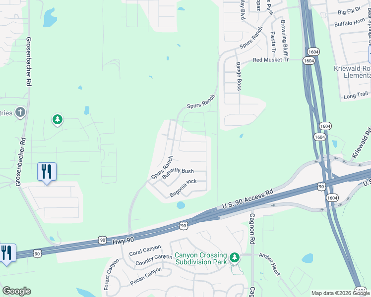 map of restaurants, bars, coffee shops, grocery stores, and more near 11139 Evening Bell in San Antonio
