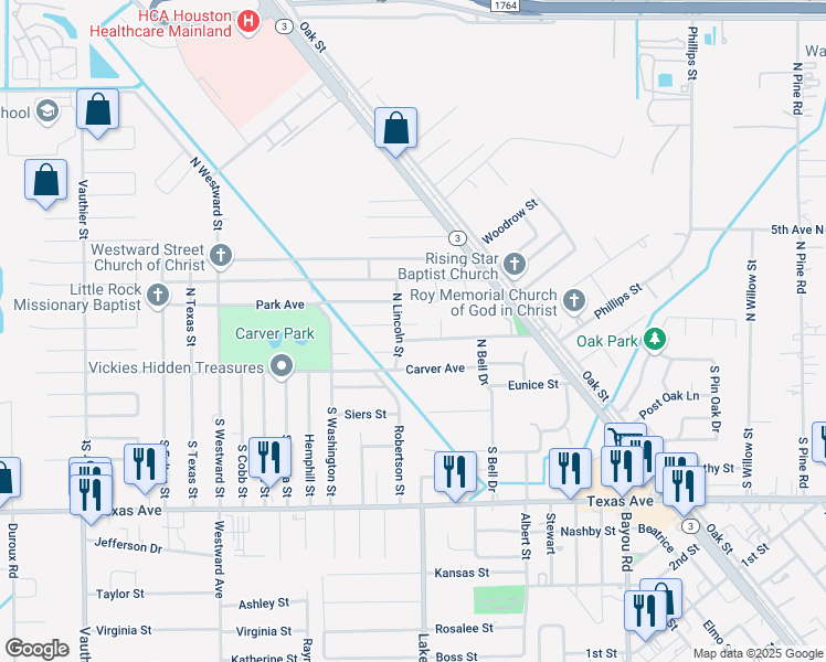 map of restaurants, bars, coffee shops, grocery stores, and more near 6102 Linton Lane in Texas City